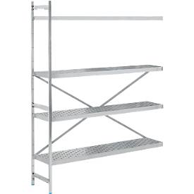 Regalsystem, Anbauregal, Edelstahl, gelochter Boden, H 2000 x B 1475 x T 400 mm