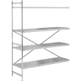 Regalsystem, Anbauregal, Edelstahl, gelochter Boden, H 2000 x B 1475 x T 600 mm