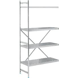 Regalsystem, Anbauregal, Edelstahl, gelochter Boden, H 2000 x B 875 x T 500 mm