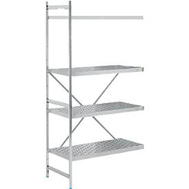 Regalsystem, Anbauregal, Edelstahl, gelochter Boden, H 2000 x B 875 x T 600 mm