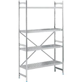 Regalsystem, Grundregal, Edelstahl, gelochter Boden, H 2000 x B 1200 x T 400 mm