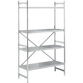 Regalsystem, Grundregal, Edelstahl, gelochter Boden, H 2000 x B 1200 x T 500 mm