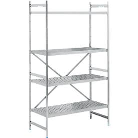 Regalsystem, Grundregal, Edelstahl, gelochter Boden, H 2000 x B 1200 x T 600 mm