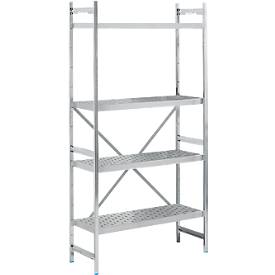 Regalsystem, Grundregal, Edelstahl, gelochter Boden, H 2000 x B 900 x T 400 mm