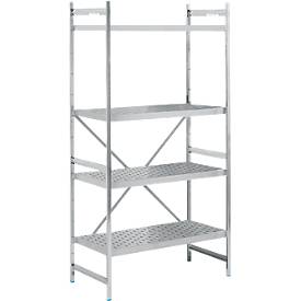Regalsystem, Grundregal, Edelstahl, gelochter Boden, H 2000 x B 900 x T 600 mm