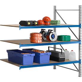 Regalsystem WR 600, Anbaufeld, Traverse blau, mit 3 Ebenen, 2500 x 2200 x 1050 mm