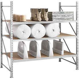 Regalsystem WR 600, Grundfeld, Traverse verzinkt, mit 3 Ebenen, 2500 x 2200 x 1050 mm