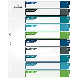 Register Durable, 10-teilig, DIN A4+, Indexblatt, EDV-beschriftbares Register, mit farbigen Taben