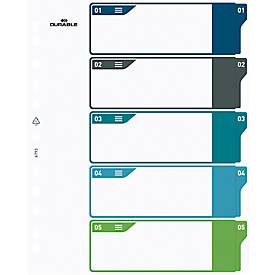 Register Durable, 5-teilig, DIN A4+, Indexblatt, EDV-beschriftbares Register, mit farbigen Taben