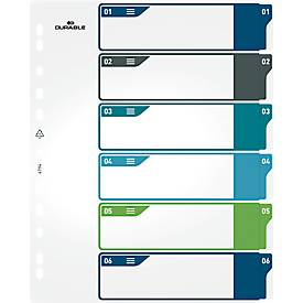 Register Durable, 6-teilig, DIN A4+, Indexblatt, EDV-beschriftbares Register, mit farbigen Taben