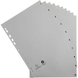 Register Exacompta 1710E, Format A4, Universallochung, Taben 1-10, B 225 x H 297 mm, Blauer Engel, Recycling-Kunststoff, grau