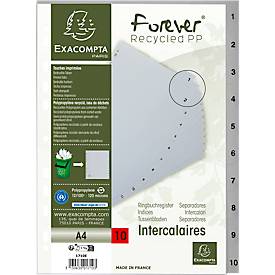 Register Exacompta 1710E, Format A4, Universallochung, Taben 1-10, B 225 x H 297 mm, Blauer Engel, Recycling-Kunststoff, grau