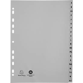 Register Exacompta 1720B, Format A4, Universallochung, Taben A-Z, B 225 x H 297 mm, Blauer Engel, Recycling-Kunststoff, grau