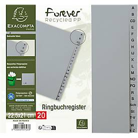 Register Exacompta 1723B, A4 Halbformat, 2-fach-Lochung, Taben A-Z, B 225 x H 210 mm, Blauer Engel, Recycling-Kunststoff, grau