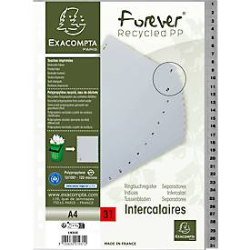 Register Exacompta 1931E, Format A4, Universallochung, Taben 1-31, B 225 x H 297 mm, Blauer Engel, Recycling-Kunststoff, grau