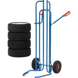 Reifenkarre, Stahlrohr, für 8 Reifen, Ø 450-750 mm, bis 200 kg, Luft-Bereifung, brillantblau (RAL 5007)