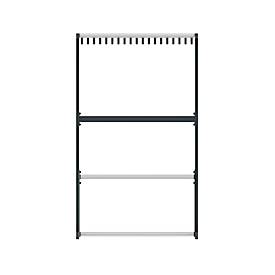 Reihengarderobe Functionals TERTIO EV2P, freistehend, 19 Haken, integrierter Schirmständer, B 1000 mm, Aluminium/Stahl/Kunststoff, silber-dunkelgrau