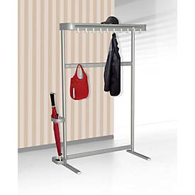 Reihengarderobe Sevilla, pulverbeschichteter Stahl in Alusilber, inkl. 10 Doppelhaken