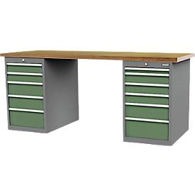 Reihenwerkbank Bedrunka+Hirth, Buche-Multiplex-Arbeitsplatte, 11 Schübe, abschließbar, bis 1000 kg, B 2000 x T 750 x H 859 mm