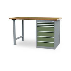 Reihenwerkbank Bedrunka+Hirth, Buche-Multiplex-Arbeitsplatte, 6 Schübe, abschließbar, bis 1000 kg, B 1500 x T 750 x H 859 mm