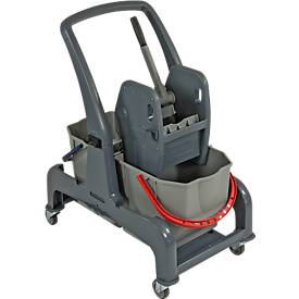 Reinigungswagen Sprintus CombiX, 2 x 25 l Eimer, mit Mopppresse & Ablage, für den Innenbereich, grau