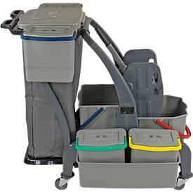 Reinigungswagen Sprintus CombiX PRO XL, 6 Eimer/67 l insg, Müllsackhalterung, Wanne, für Innen, grau