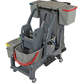 Reinigungswagen Sprintus CombiX PRO XL, 6 Eimer/67 l insg, Müllsackhalterung, Wanne, für Innen, grau