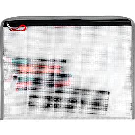 Reißverschlussbeutel FolderSys Bungee-Bag, A5, 0,20 mm, Kordel/Bordierband/Schlaufen, B 254 x H 200 mm, PVC-freie Folie, transparent-rot-grau-schwarz