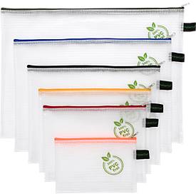 Reißverschlussbeutel FolderSys, mit Halteschlaufe, PVC-frei, EVA-Folie transparent, 6 Stück in Format A4-B6