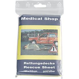 Rettungsdecke Medical Shop, L 2000 x B 1600 mm, aluminiumbedampfte Polyesterfolie, gold-silber