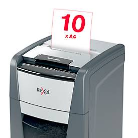 Rexel Aktenvernichter Optimum AutoFeed+ 300X, Vollautomatik, Partikelschnitt 4 x 25 mm, P-4, 60 l, 10-300 Blatt Schnittleistung, mit Lenkrollen, schwarz