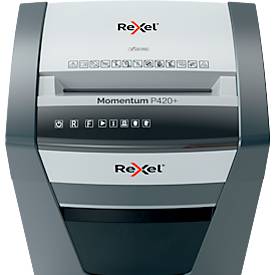 Rexel Momentum Extra P420+ Aktenvernichter, mobil, P4, Partikelschnitt 4 x 35 mm, 30 l, 20 Blatt Schnittleistung, schwarz