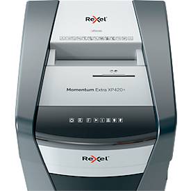 Rexel Momentum Extra XP420+ Aktenvernichter, mobil, P4, Partikelschnitt 4 x 35 mm, 60 l, 20 Blatt Schnittleistung, schwarz