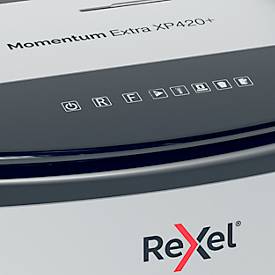Rexel Momentum Extra XP420+ Aktenvernichter, mobil, P4, Partikelschnitt 4 x 35 mm, 60 l, 20 Blatt Schnittleistung, schwarz