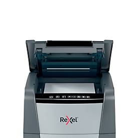 Rexel Optimum AutoFeed+ 100M Aktenvernichter P5, Vollautomatik, Mikroschnitt 2 x 15 mm, 34 l, 100 Blatt Schnittleistung, schwarz