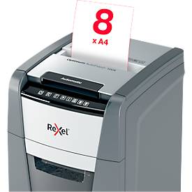 Rexel Optimum AutoFeed+ 100X Aktenvernichter P4, Vollautomatik, Partikelschnitt 4 x 28 mm, 34 l, 100 Blatt Schnittleistung, schwarz