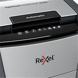 Rexel Optimum AutoFeed+ 225M Aktenvernichter P5, Vollautomatik, Mikroschnitt 2 x 15 mm, 60 l, 225 Blatt Schnittleistung, mit Rollen, schwarz
