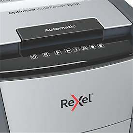 Rexel Optimum AutoFeed+ 225X Aktenvernichter P4, Vollautomatik, Partikelschnitt 4 x 25 mm, 60 l, 225 Blatt Schnittleistung, mit Rollen, schwarz