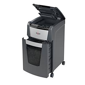 Rexel Optimum AutoFeed+ 300M Aktenvernichter P5, Vollautomatik, Mikroschnitt 2 x 15 mm, 60 l, 300 Blatt Schnittleistung, mit Rollen, schwarz