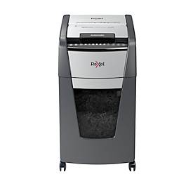 Rexel Optimum AutoFeed+ 300M Aktenvernichter P5, Vollautomatik, Mikroschnitt 2 x 15 mm, 60 l, 300 Blatt Schnittleistung, mit Rollen, schwarz