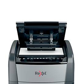 Rexel Optimum AutoFeed+ 600X Aktenvernichter P4, Vollautomatik, Partikelschnitt 4 x 36 mm, 110 l, 600 Blatt Schnittleistung, mit Rollen, schwarz