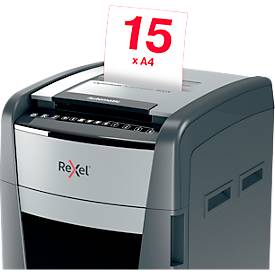 Rexel Optimum AutoFeed+ 600X Aktenvernichter P4, Vollautomatik, Partikelschnitt 4 x 36 mm, 110 l, 600 Blatt Schnittleistung, mit Rollen, schwarz