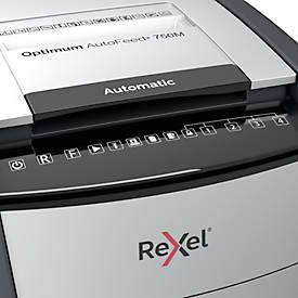 Rexel Optimum AutoFeed+ 750M Aktenvernichter P5, Vollautomatik, Mikroschnitt 2 x 15 mm, 140 l, 750 Blatt Schnittleistung, mit Rollen, schwarz