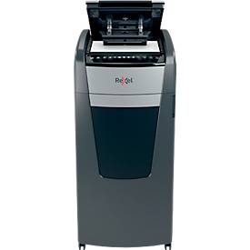 Rexel Optimum AutoFeed+ 750X Aktenvernichter P4, Vollautomatik, Partikelschnitt 4 x 30 mm, 140 l, 750 Blatt Schnittleistung, mit Rollen, schwarz
