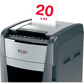 Rexel Optimum AutoFeed+ 750X Aktenvernichter P4, Vollautomatik, Partikelschnitt 4 x 30 mm, 140 l, 750 Blatt Schnittleistung, mit Rollen, schwarz