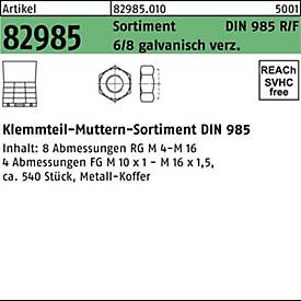 REYHER Klemmteil-Muttern-Sortiment DIN 985, 540-teilig, Stahl galvanisch verzinkt