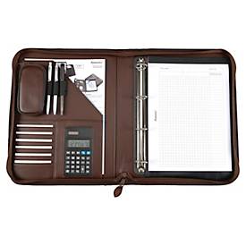 Ringbuchmappe Alassio VITERBO, Format A4, herausnehmbare 25 mm Ringmechanik, A4-Block, Universaletui, Taschenrechner, verschließbar, Kunstleder, braun