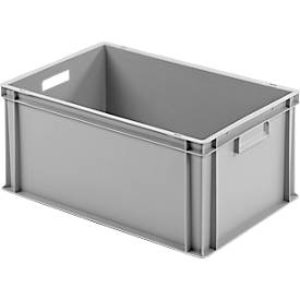 Ringoplast Kunststoffkasten Serie Unista L280, geschlossene Griffmulde, verrippter Boden, L 600 x B 400 x H 280 mm, grau