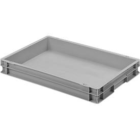 Ringoplast Kunststoffkasten Serie Unista L75, geschlossene Griffmulde, glatter Boden, L 600 x B 400 x H 75 mm, grau