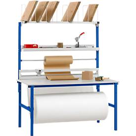 Rocholz Komplett-Packtisch I, inkl. Abrollvorrichtung und Schneidsystem, Arbeitsplatte B 1600 x T 800 mm, bis 100 kg